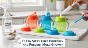 Parent disassembling sippy cup for deep cleaning
