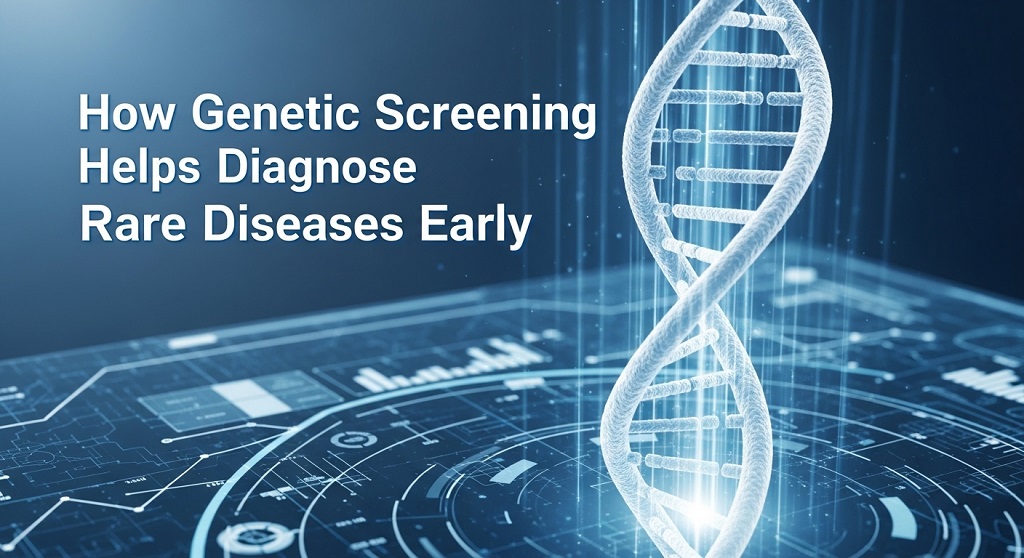 Genetic screening lab analyzing DNA sample for rare disease diagnosis