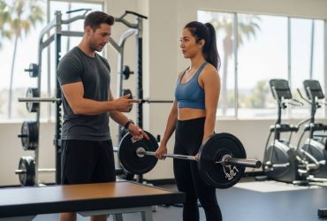 Fitness coach guiding safe weight progression in Los Angeles gym