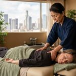 Traditional Asian bodywork session helping stressed Los Angeles professional relax in wellness spa