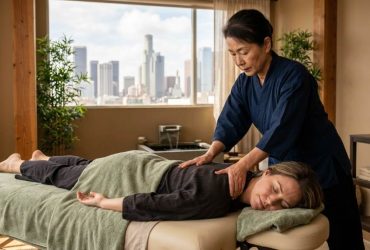 Traditional Asian bodywork session helping stressed Los Angeles professional relax in wellness spa