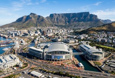 Aerial view of the Cape Town International Convention Centre with Table Mountain in the background, venue of WCPH 2026
