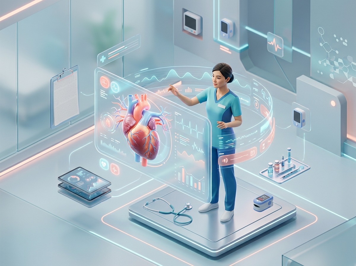 Nurse practicing advanced clinical skills and hemodynamic assessment